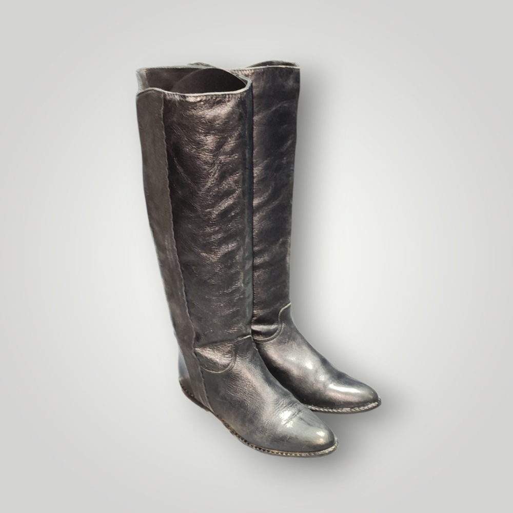 Women Vintage Leather Black Tall Boots By Zodiac Size 7M.